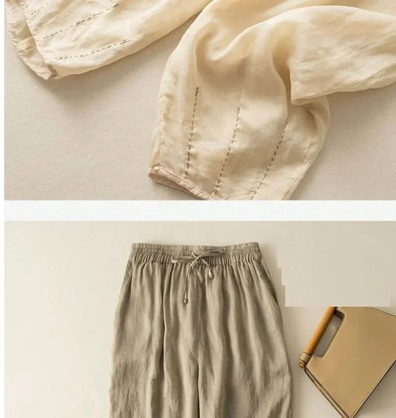 Embroidered Drawstring Cropped Relaxed Fit Pants for Women – Casual Comfort & Style