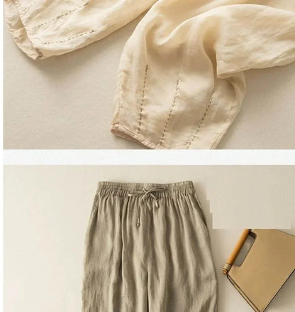 Embroidered Drawstring Cropped Relaxed Fit Pants for Women – Casual Comfort & Style