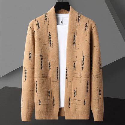 Oscar Relaxed Fit Cardigan | Shawl Collar Motif Print Cardigan