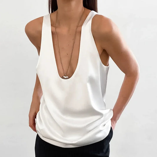 Draped Deep V-Neck Hip-Length Tank Top for Women – Stylish & Comfortable