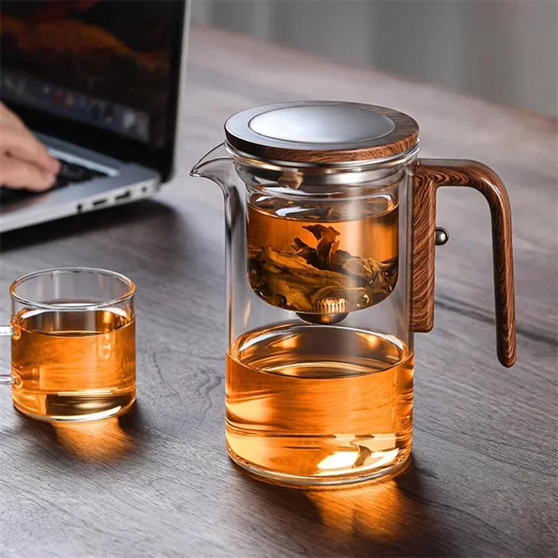 Minimalist Glass Teapot with Wooden Handle