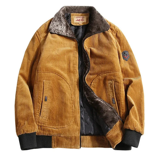 Arthur Corduroy Jacket | Fur Trim Relaxed Fit Hip-Length Jacket