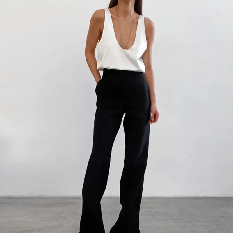 Draped Deep V-Neck Hip-Length Tank Top for Women – Stylish & Comfortable