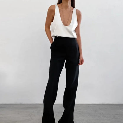 Draped Deep V-Neck Hip-Length Tank Top for Women – Stylish & Comfortable