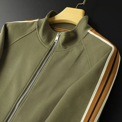 Sebastian Striped Track Jacket Two-Piece Set | Stand Collar Full Zip Men’s Tracksuit
