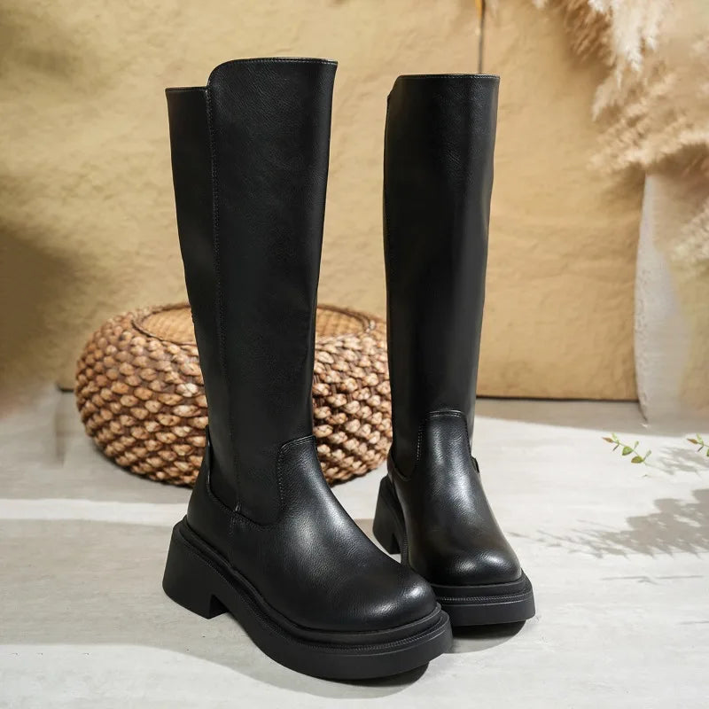 Isla Fitted Calf Knee-High Boots | Platform Sole Block Heel Boots