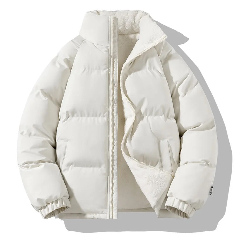 George Quilted Puffer Jacket | Stand Collar Fleece Lined Jacket