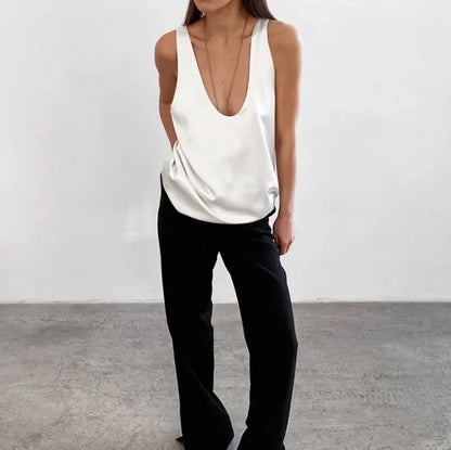 Draped Deep V-Neck Hip-Length Tank Top for Women – Stylish & Comfortable