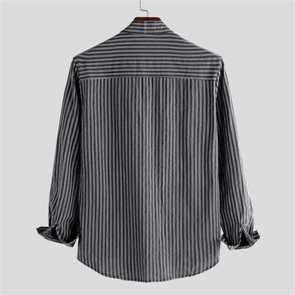Relaxed Fit Striped Button-Up Shirt for Men – Casual Stylish Comfort