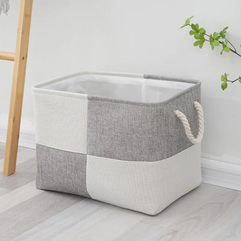 Minimalist Linen Storage Basket with Rope Handles