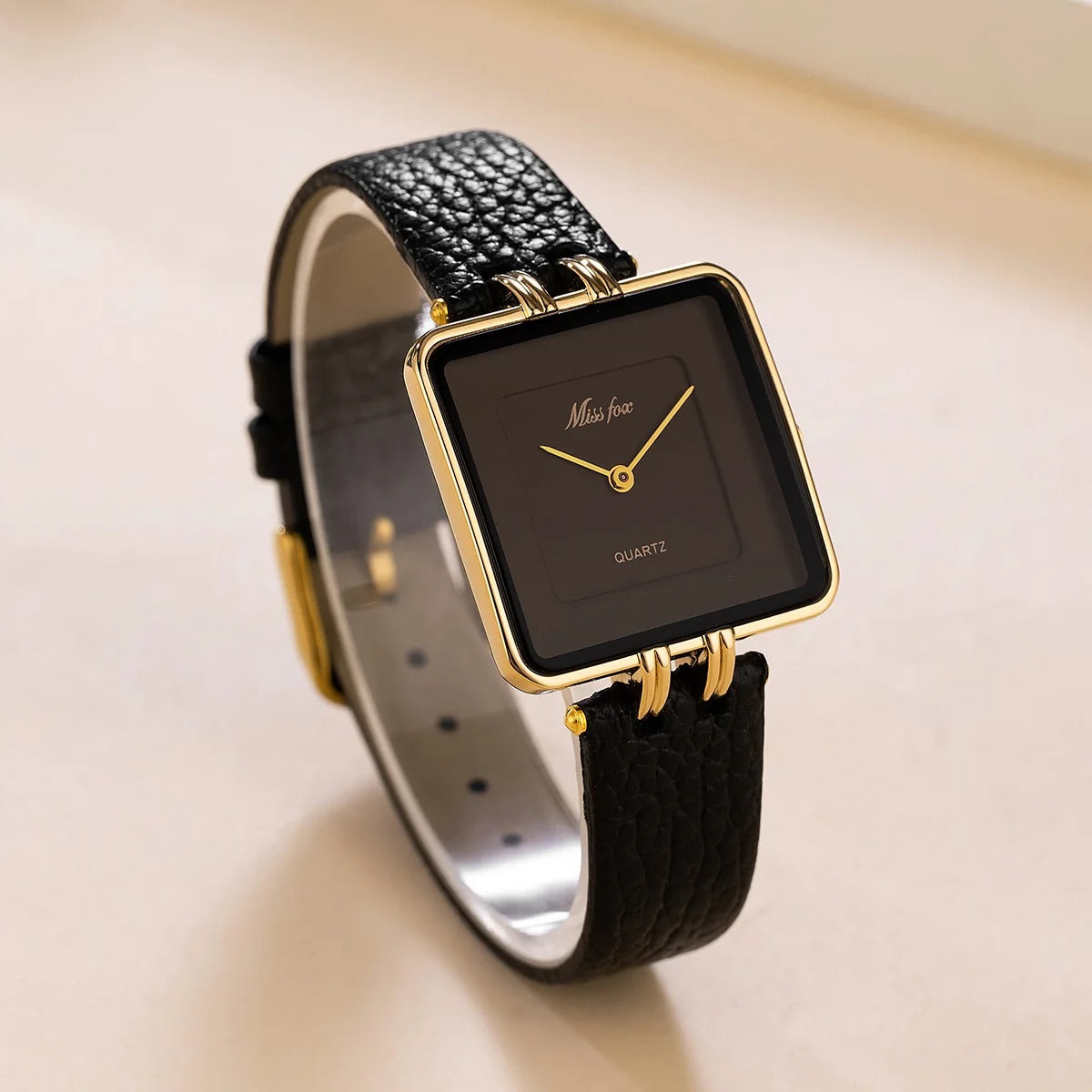 Isla Square Case Wristwatch | Gold-Tone Hardware Pebbled Wristwatch