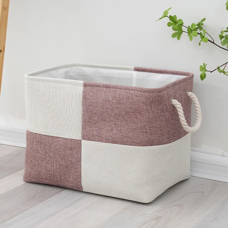 Minimalist Linen Storage Basket with Rope Handles