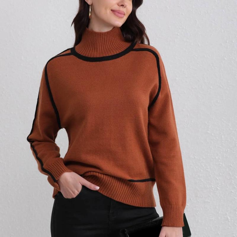 Isla Relaxed Fit Turtleneck Sweater | Contrast Trim Hip-Length Sweater