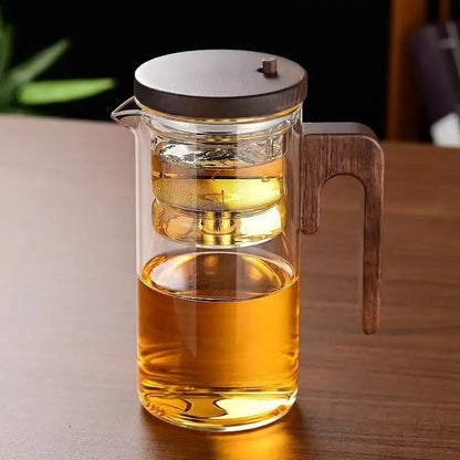 Minimalist Glass Teapot with Wooden Handle