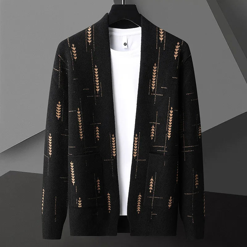 Oscar Relaxed Fit Cardigan | Shawl Collar Motif Print Cardigan