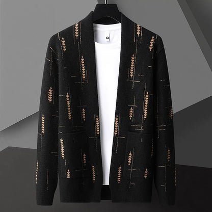 Oscar Relaxed Fit Cardigan | Shawl Collar Motif Print Cardigan