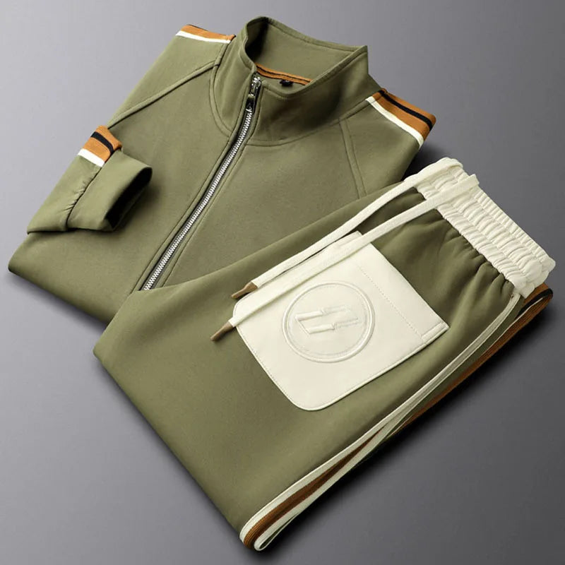 Sebastian Striped Track Jacket Two-Piece Set | Stand Collar Full Zip Men’s Tracksuit