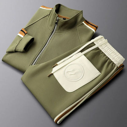 Sebastian Striped Track Jacket Two-Piece Set | Stand Collar Full Zip Men’s Tracksuit