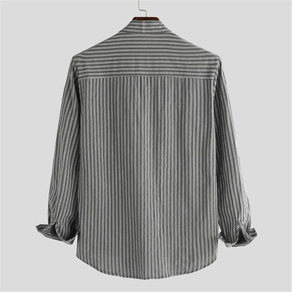 Relaxed Fit Striped Button-Up Shirt for Men – Casual Stylish Comfort