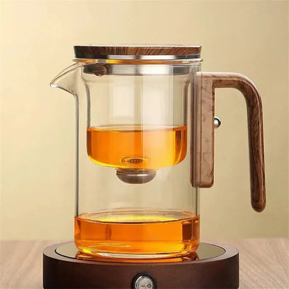Minimalist Glass Teapot with Wooden Handle