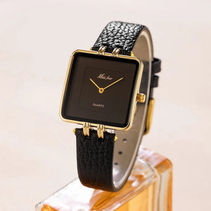 Isla Square Case Wristwatch | Gold-Tone Hardware Pebbled Wristwatch