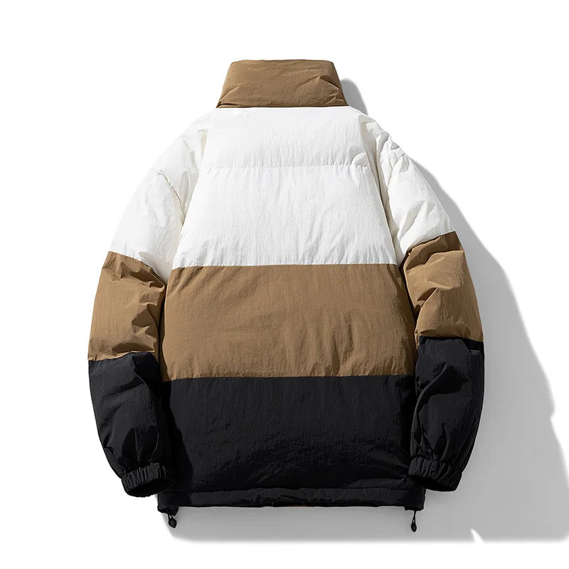 Ethan Oversized Puffer Jacket | Color-Block Stand Collar Jacket