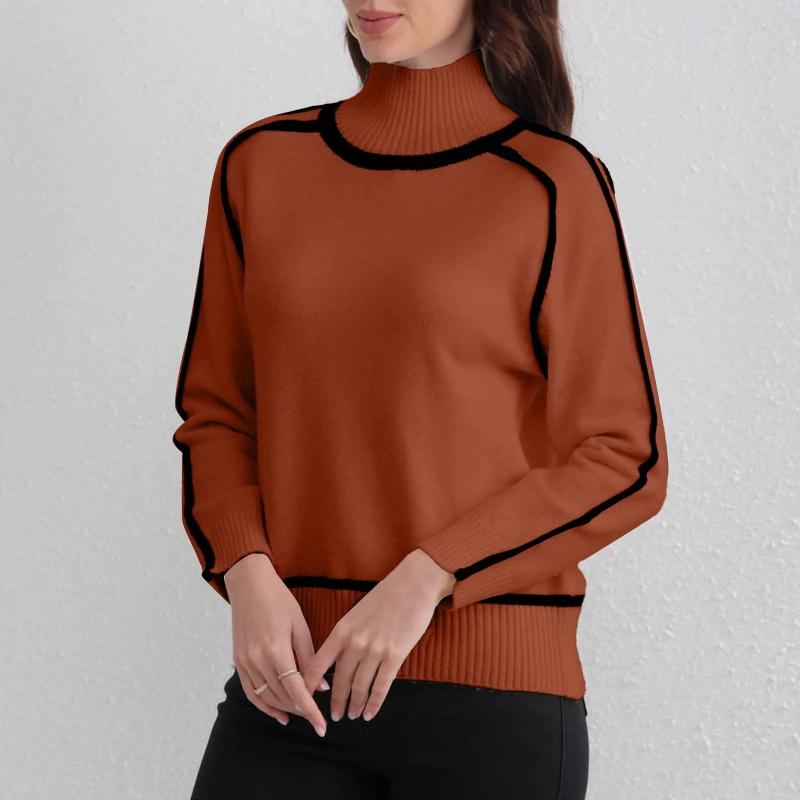 Isla Relaxed Fit Turtleneck Sweater | Contrast Trim Hip-Length Sweater