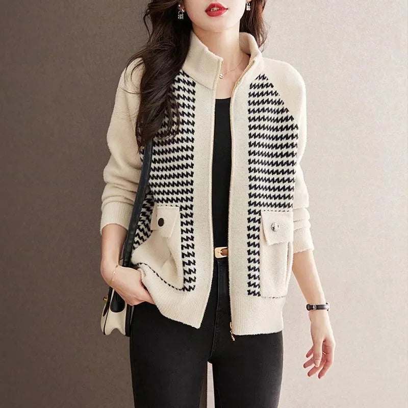 Valentina  Regular Fit Zip Cardigan Jacket | Stand Collar Flap Pockets Jacket