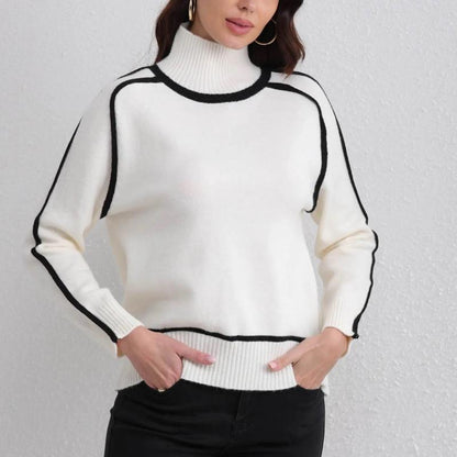 Isla Relaxed Fit Turtleneck Sweater | Contrast Trim Hip-Length Sweater