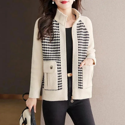 Valentina  Regular Fit Zip Cardigan Jacket | Stand Collar Flap Pockets Jacket