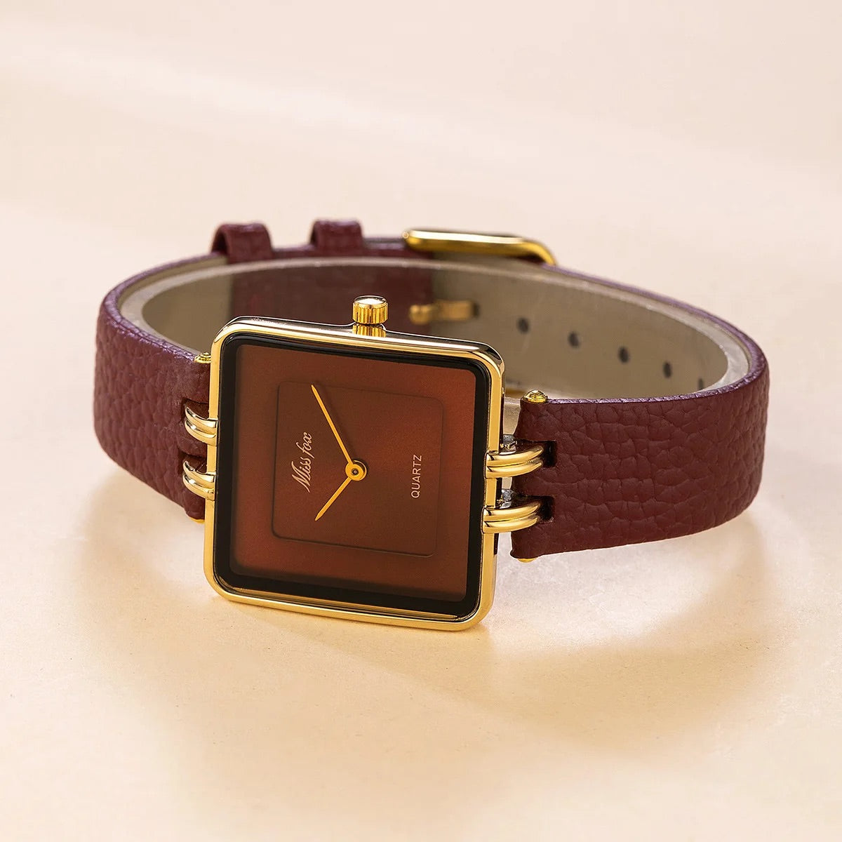Isla Square Case Wristwatch | Gold-Tone Hardware Pebbled Wristwatch