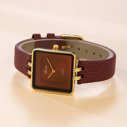 Isla Square Case Wristwatch | Gold-Tone Hardware Pebbled Wristwatch