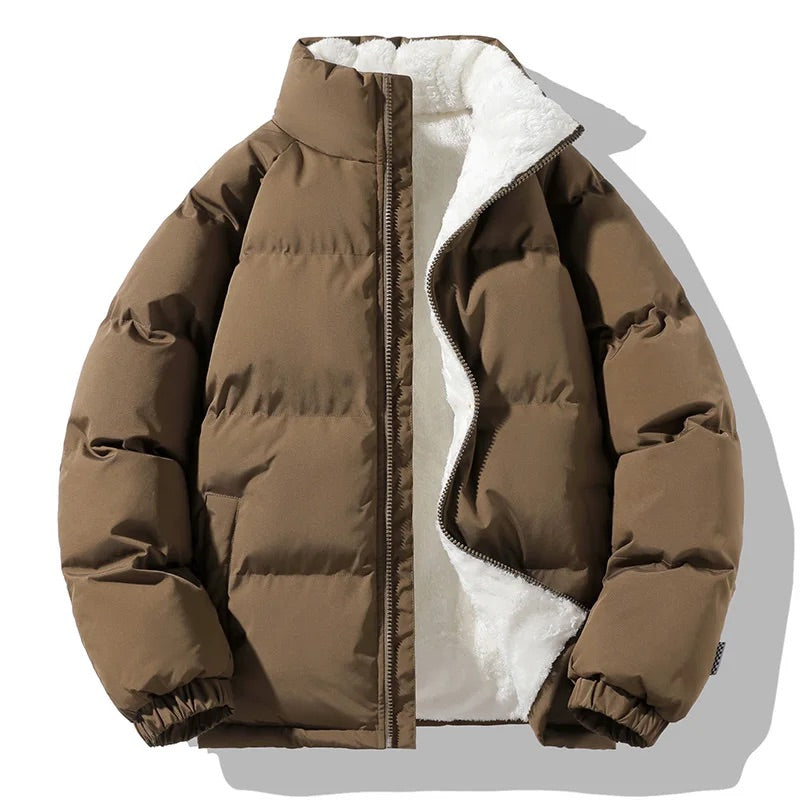 George Quilted Puffer Jacket | Stand Collar Fleece Lined Jacket