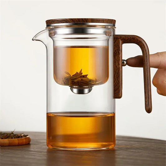 Minimalist Glass Teapot with Wooden Handle