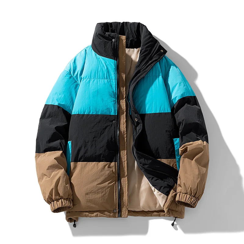 Ethan Oversized Puffer Jacket | Color-Block Stand Collar Jacket