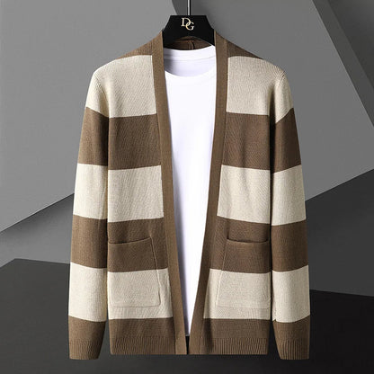 Oliver Regular Fit Cardigan | Striped Open Front V-Neck Cardigan