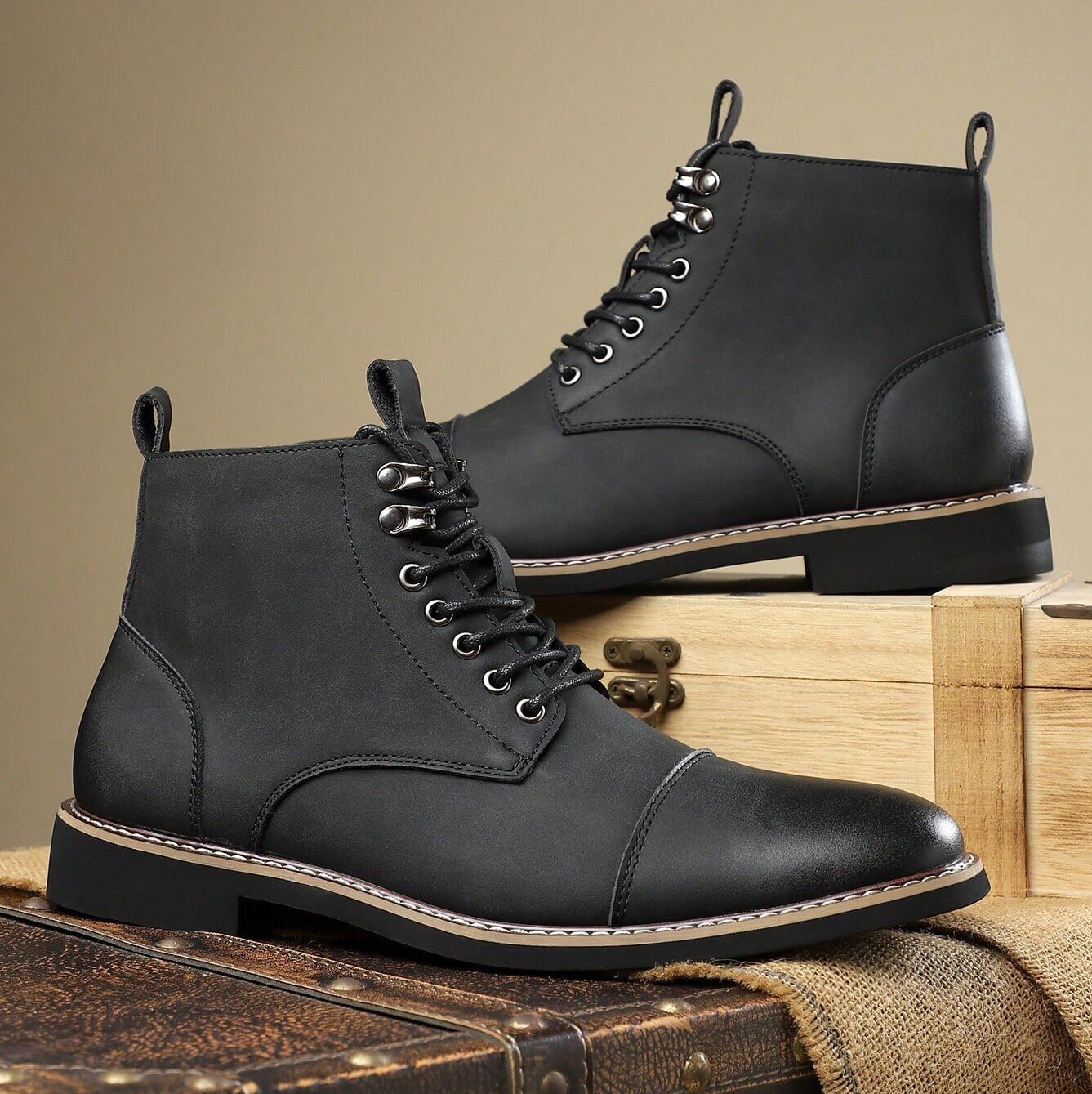 Henry Cap Toe Lace-Up Boots | Ankle-Length Solid Boots