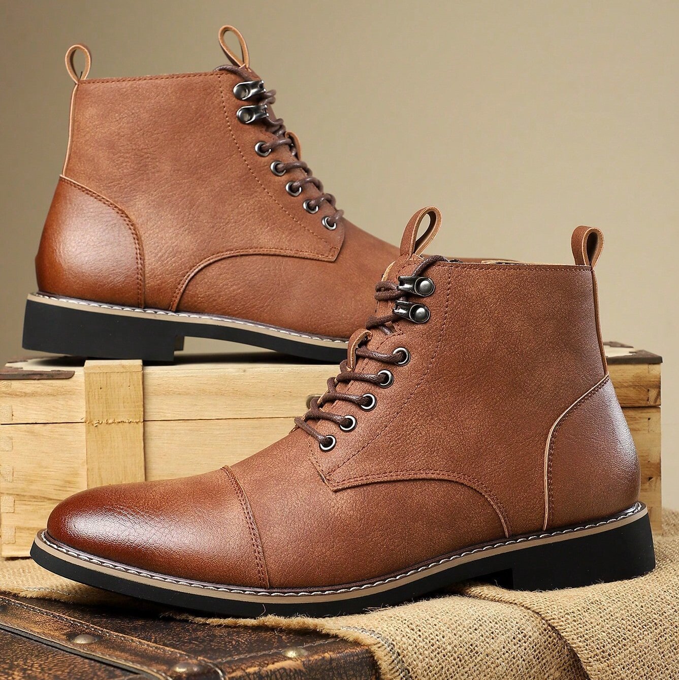 Henry Cap Toe Lace-Up Boots | Ankle-Length Solid Boots