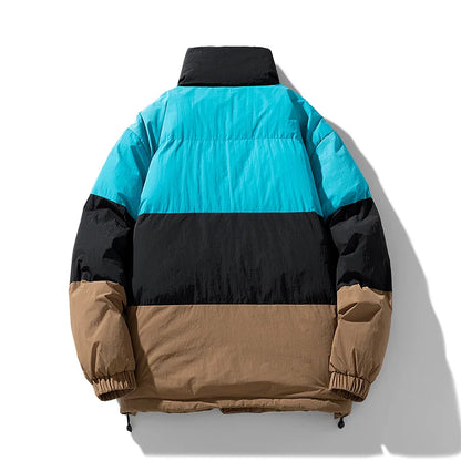Ethan Oversized Puffer Jacket | Color-Block Stand Collar Jacket