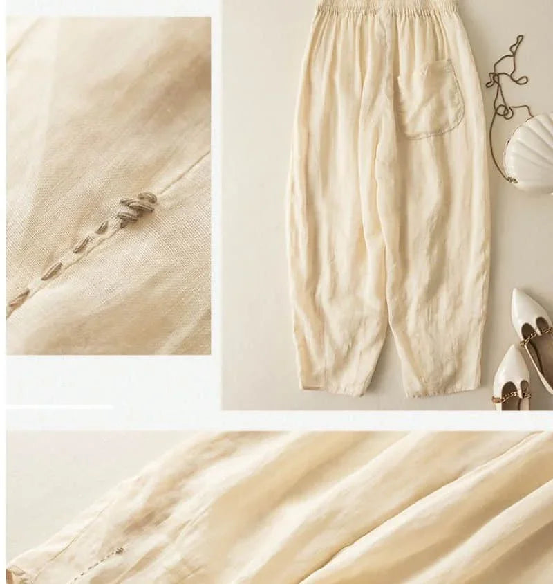 Embroidered Drawstring Cropped Relaxed Fit Pants for Women – Casual Comfort & Style