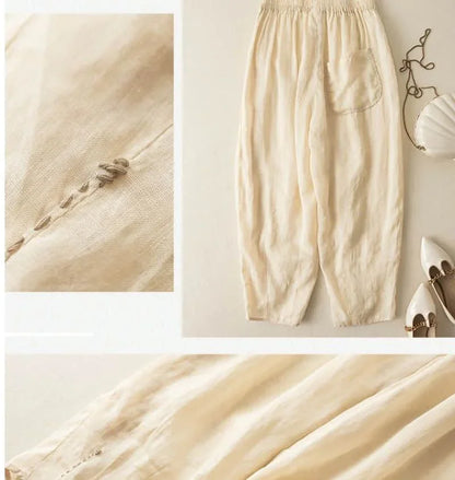 Embroidered Drawstring Cropped Relaxed Fit Pants for Women – Casual Comfort & Style