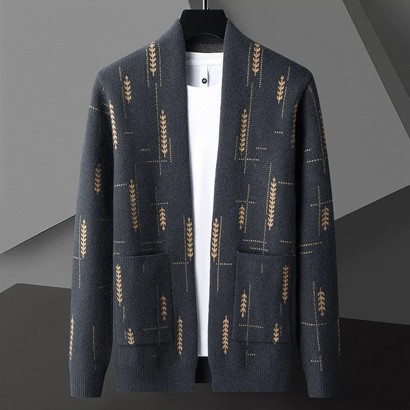 Oscar Relaxed Fit Cardigan | Shawl Collar Motif Print Cardigan