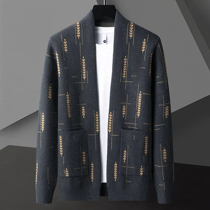 Oscar Relaxed Fit Cardigan | Shawl Collar Motif Print Cardigan