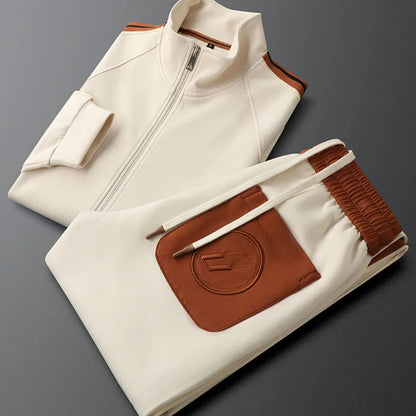 Sebastian Striped Track Jacket Two-Piece Set | Stand Collar Full Zip Men’s Tracksuit