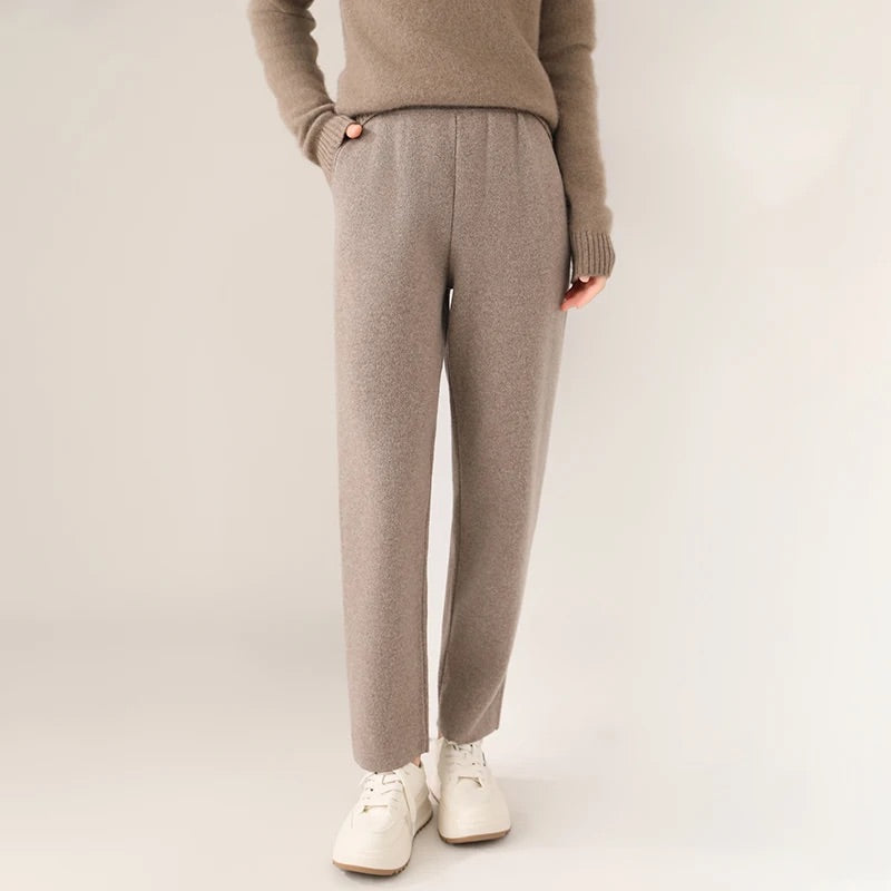Isla Relaxed Fit Knit Pants | Solid Ankle-Length Knit Pants