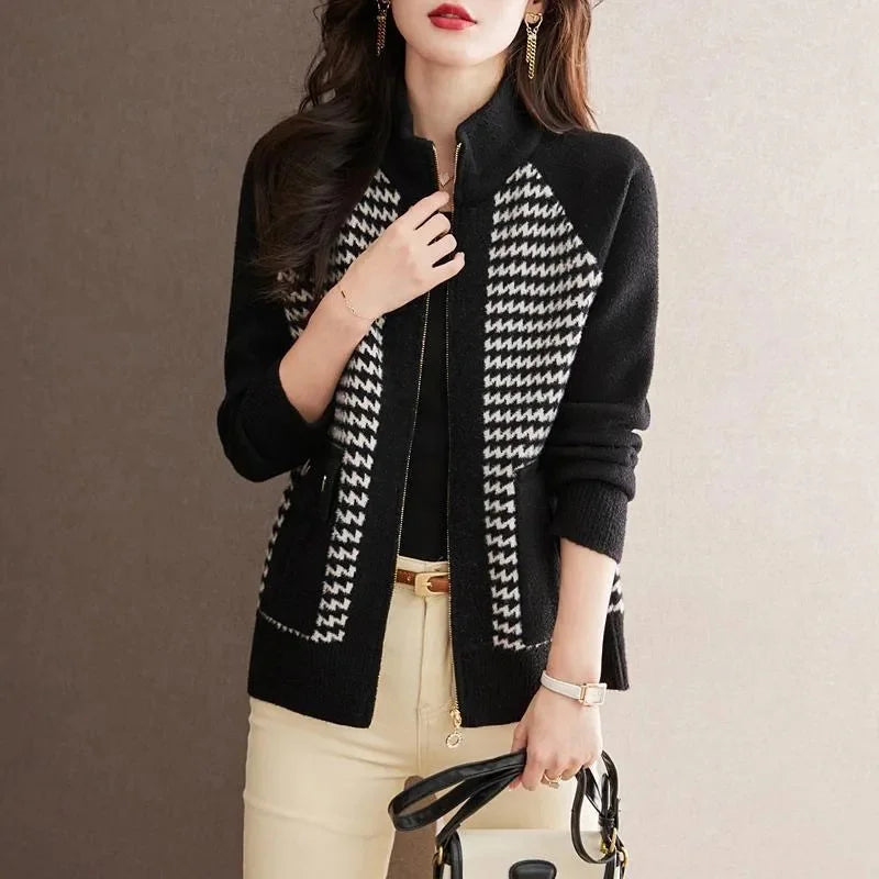 Valentina  Regular Fit Zip Cardigan Jacket | Stand Collar Flap Pockets Jacket