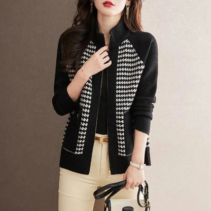 Valentina  Regular Fit Zip Cardigan Jacket | Stand Collar Flap Pockets Jacket