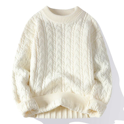 Olivia Relaxed Fit Knit Sweater | Cable Knit Crewneck Hip-Length Sweater