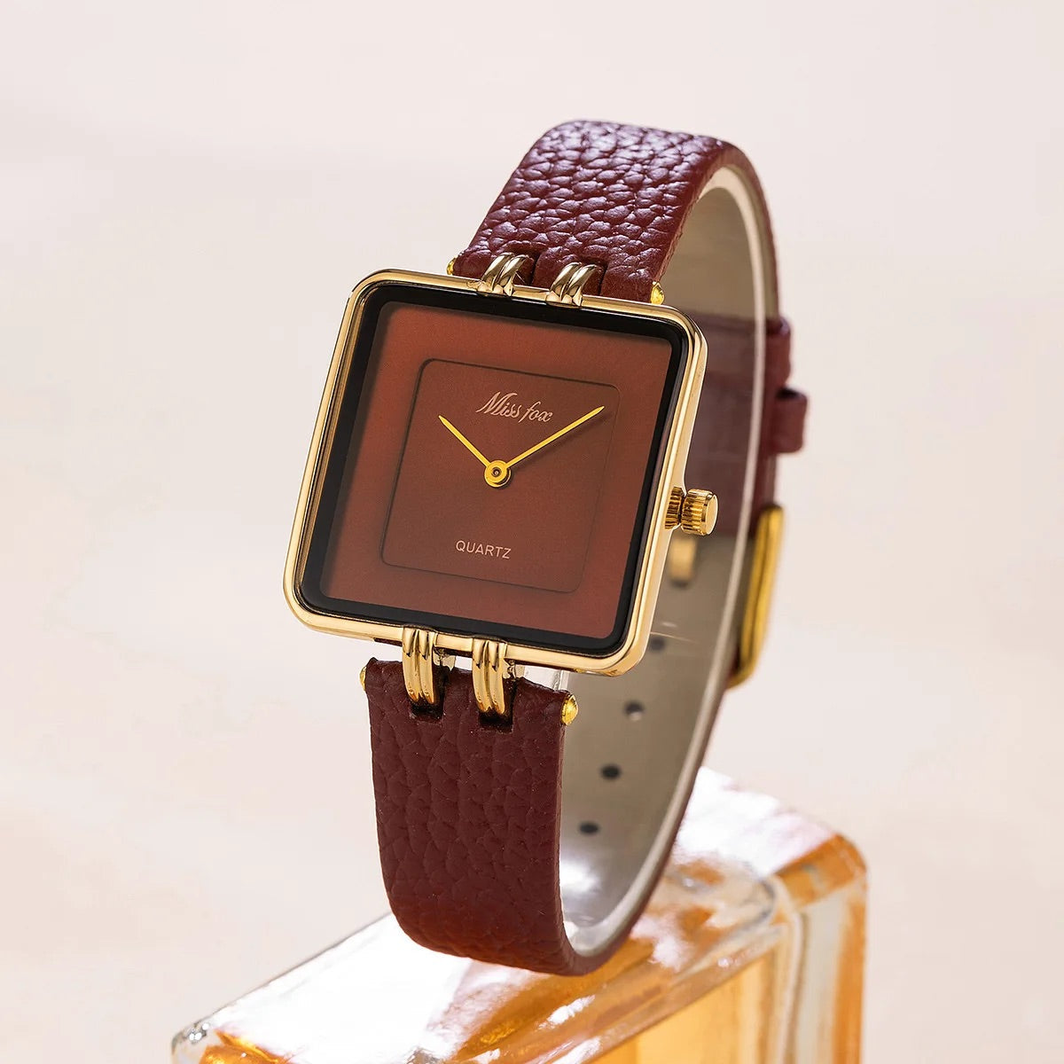 Isla Square Case Wristwatch | Gold-Tone Hardware Pebbled Wristwatch