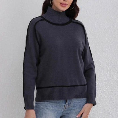Isla Relaxed Fit Turtleneck Sweater | Contrast Trim Hip-Length Sweater